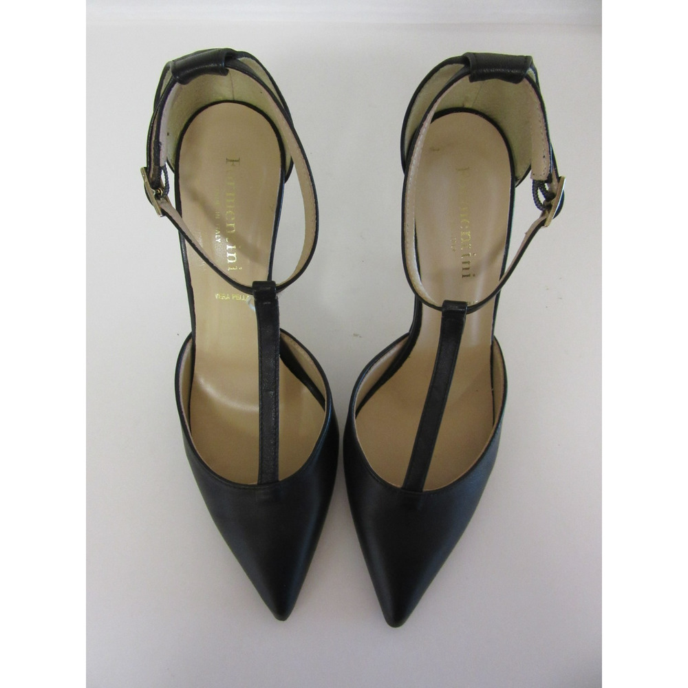 FORMENTINI Black T-Strap Pointed Toe 39 Leather Stiletto Heel Italy Shoes - Picture 5 of 9
